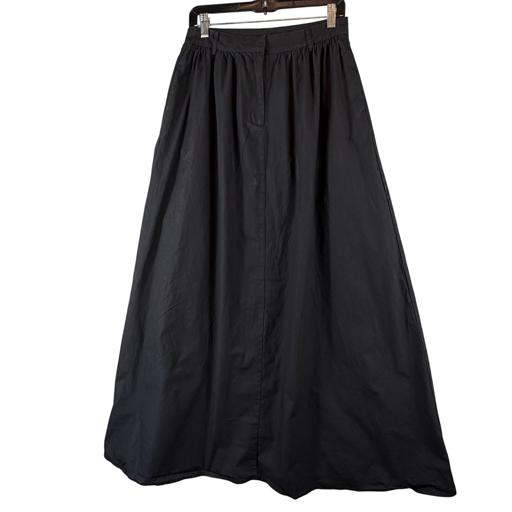 Commense Black Cotton Maxi Skirt M Full Length Pockets Zip Belt Loops A Line